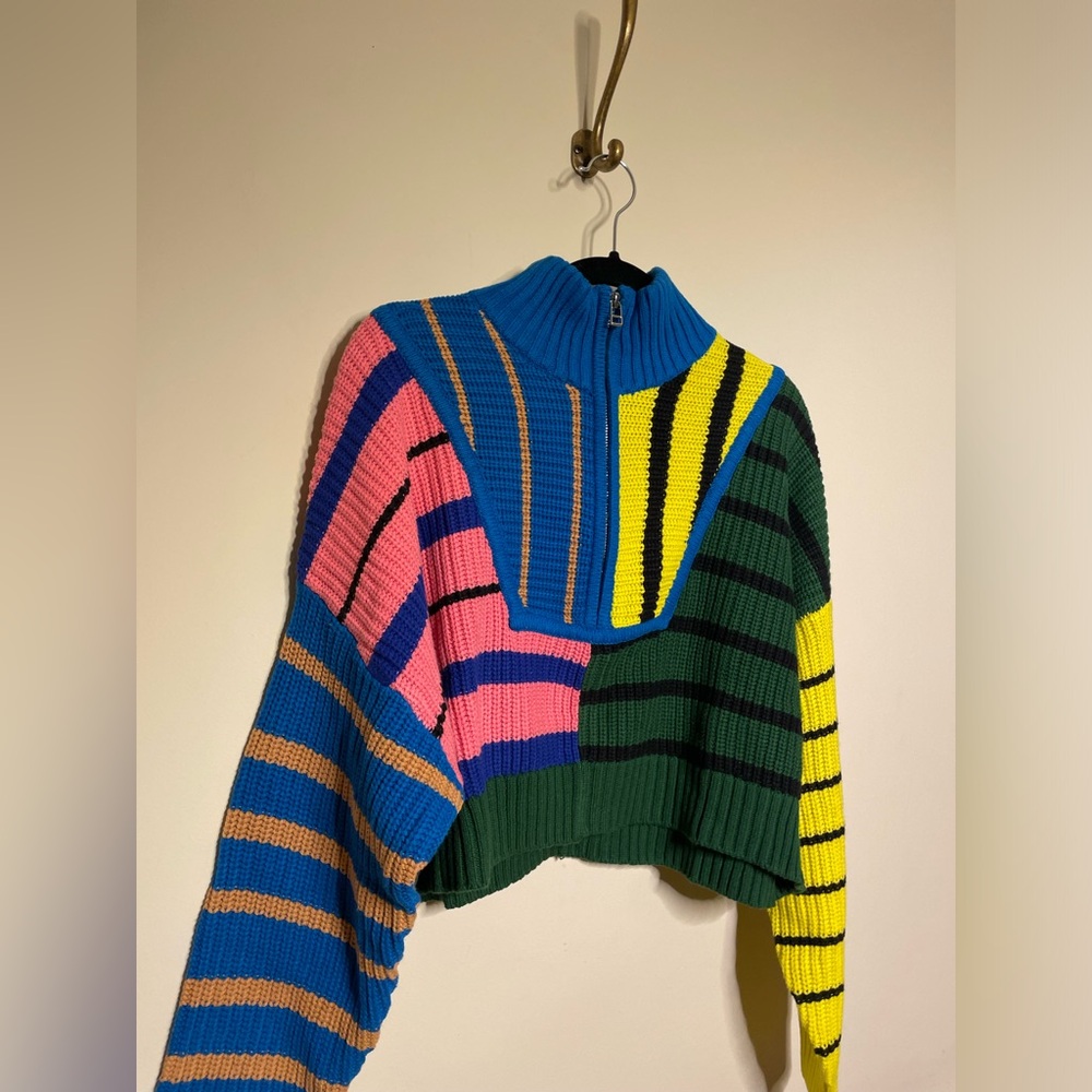 STAUD Hampton Cropped Sweater in Multi Formentera Stripe - Picture 4 of 7